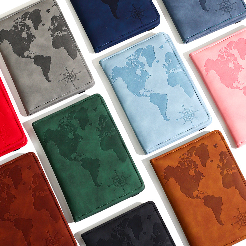 Travel Accessories India - ซองใส่พาสปอร์ตหนังพิมพ์ลายแผนที่ใหม่ ปกหนังสือเดินทาง ซองใส่บัตรโดยสารเครื่องบิน ซองใส่บัตรประชาชน อุปกรณ์เสริมการเดินทาง