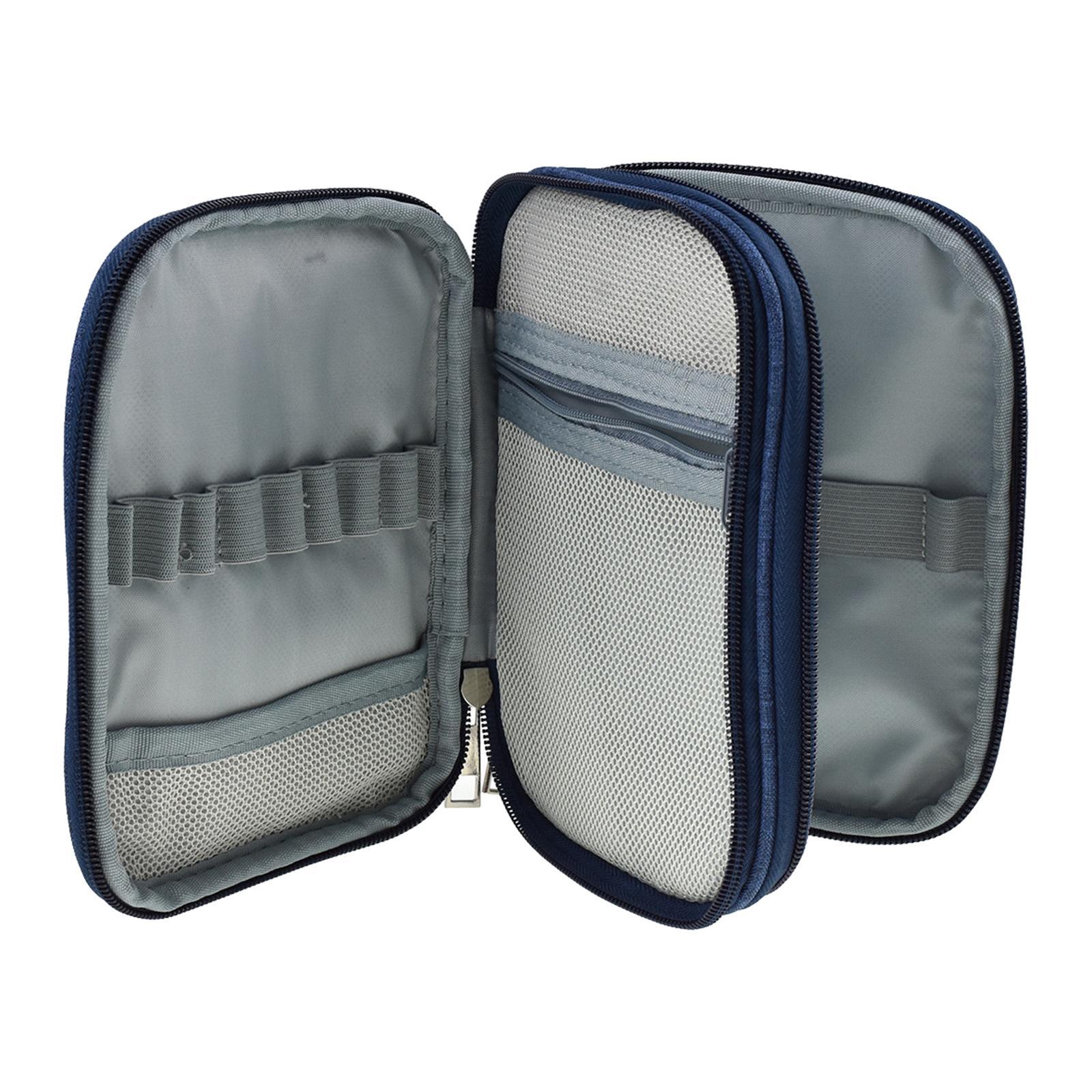 Travel Accessories Organizer Bag - กระเป๋าเก็บเข็มโครเชต์แบบพกพาสีน้ำเงิน กล่องใส่เข็มถักไหมพรม กล่องจัดระเบียบเปล่า พร้อมช่องใส่เข็มโครเชต์ สำหรับอุปกรณ์งานฝีมือ